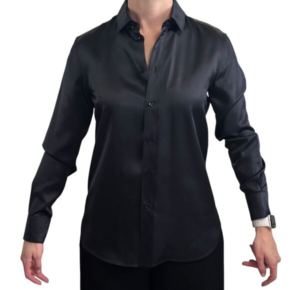 Saint Laurent Silk Satin Blouse Glossy Black size FR 38 Button front - Picture 3 of 13